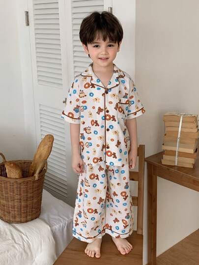 DAZY 男童卡通印花短袖上衣和裤子睡衣套装
