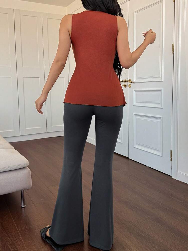 Women's Sleeveless Cinching Waist Top And Wide Leg Pants Pajama Set, Summer