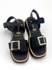 Huarache con plataforma y hebillas - Negro - Ver 5