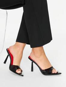 Glitzique Sandalias de tacón alto mujer con puntera puntiaguda y decoración de pirámide transparente negro, tacones glamorosos para fiestas - Negro - Ver 9