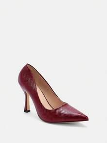 Glitzique Giày cao gót thời trang nữ thu/đông đa năng, giày cao gót 9,5cm thoải mái, giày dự tiệc mũi nhọn tối giản, thanh lịch - Màu Đỏ Sâu - Xem 7
