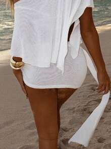 Swim SXY 新款跨境纯色一体式针织优雅度假风女士短款泳衣裙 - 白色 - 查看 3