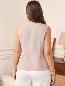 Rosumi Blusas casuales de verano de talla grande para mujer, unicolor, elegantes, de negocios, de lino, para vacaciones en la playa y salidas, talla grande chaqueta de talla grande para mujer - Albaricoque - Ver 7