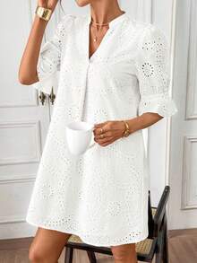 Vestido de manga media con estampado de Día de San Valentín para primavera/verano, conjunto de Día de San Valentín para mujer - Blanco 2 - Ver 2