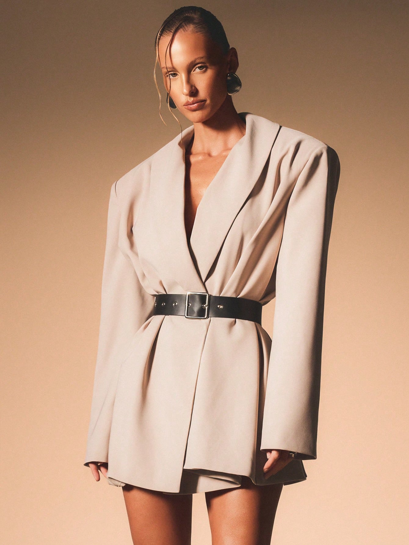 KIZN Belted V-Neck Blazer Mini Dress