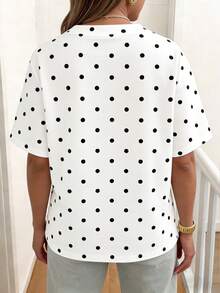 EMERY ROSE Camiseta casual de cuello redondo con lunares, talla grande para mujer, de verano - Blanco - Ver 2