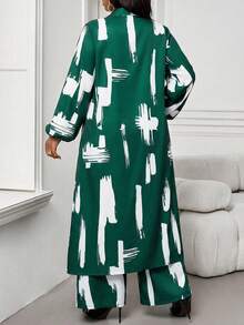 SHEIN Lady Chemise tressée élégante et décontractée à manches évêque avec poches, manches longues, grande taille, convient pour le printemps, l'été, l'automne et l'hiver. Tenue de bureau élégante pour les navetteurs, grande taille. Vêtements d'été pour femmes, tenue de vacances. Tenue de vacances pour femmes en deux pièces. Vêtements d'été, tenue de printemps pour femmes. Ensembles de sport pour femmes, tenues décontractées pour femmes en 2 pièces - Vert - Voir 2