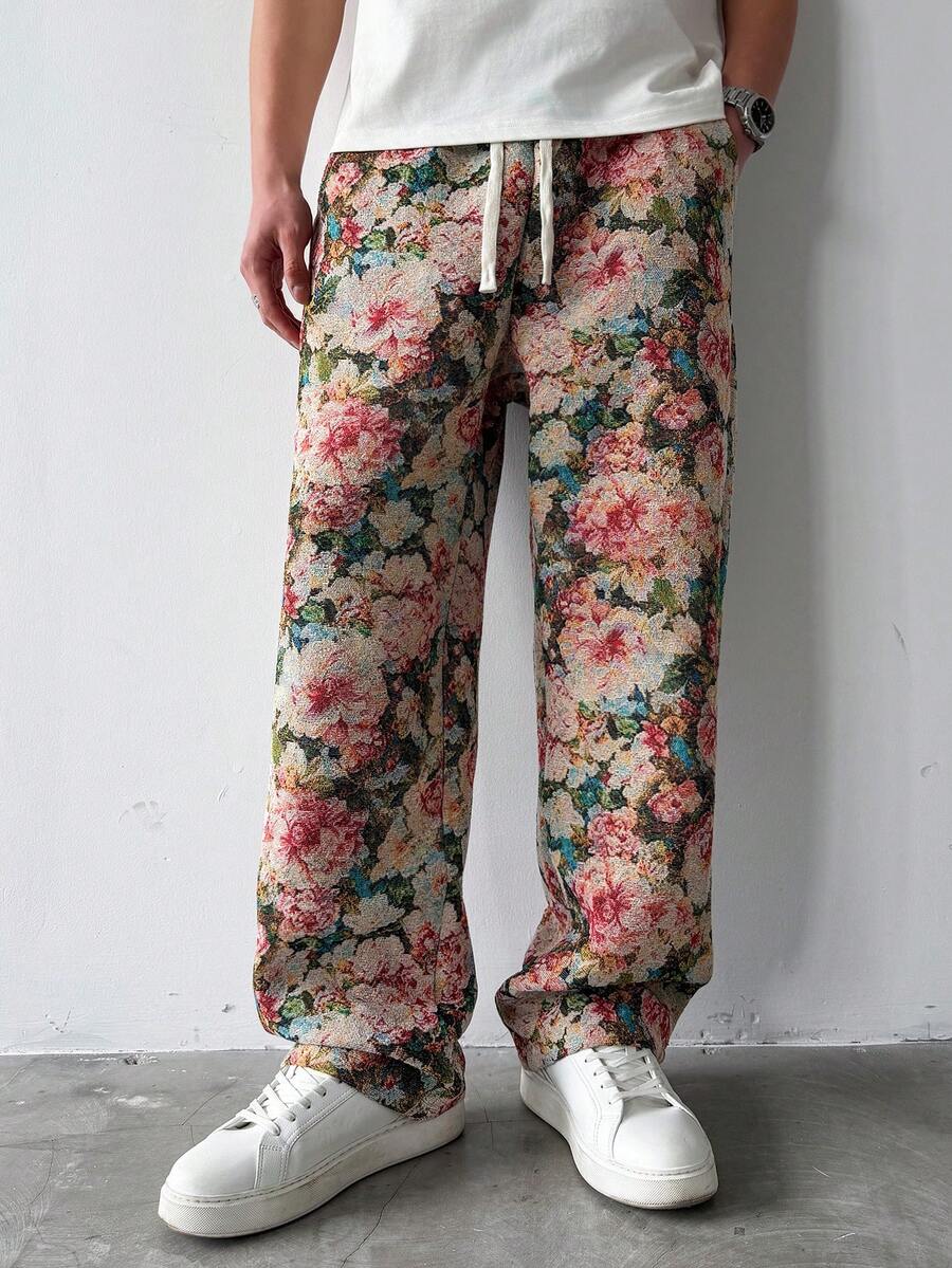 HUEFORM 男士提花直筒裤，宽松舒适版型，时尚百搭之选 - 白色 - 查看 1