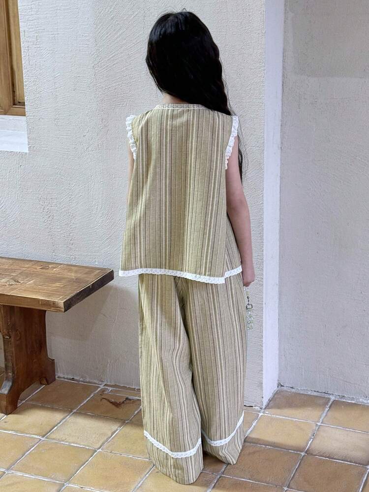 2pcs/Set Tween Girls Summer Outfit, Fashionable Short Sleeve Shirt & Shorts Set