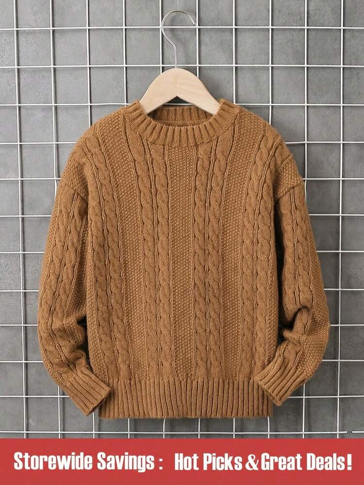 Tween Boy Cable Knit Drop Shoulder Sweater
