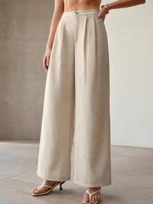 MOTF PREMIUM SOLD FOLD PLEATED SLANT POCKET WIDE LEG SUIT PANTS - Khaki - View 6