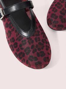 Rosivie Women's Casual Leopard Print Buckle Design Flat Loafers, Versatile For Daily Wear - Burgundy - View 5