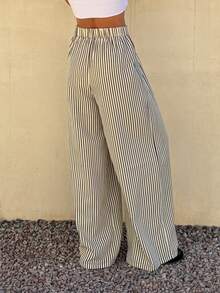 DAZY Women's Casual Striped Wide Leg Pants, Spring/Summer - Black - View 2