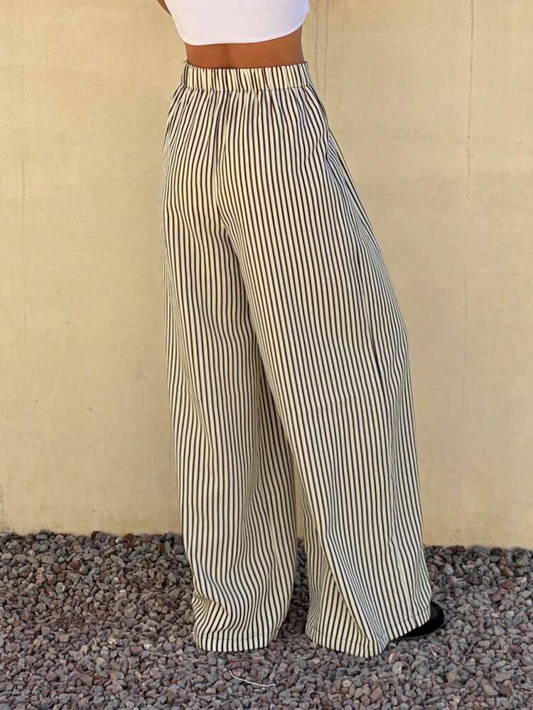 Women's Casual Striped Wide Leg Pants, Spring/Summer