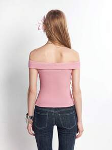 Bloopia Women's Off-Shoulder Sleeveless Knit Top With Draped Ribbon, Fashionable And Versatile - Baby Pink - View 2