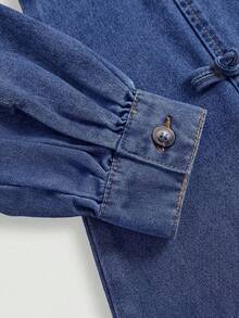 SHEIN Váy ngắn cổ vuông denim xanh cho bé gái tuổi teen - Rửa trung bình - Xem 6