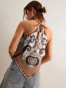 Freevana 女士花卉图案音乐节复古派对露背吊带背心 - 彩色 - 查看 2