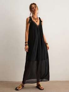 Freevana Women's Casual Sleeveless Solid Color Dress For Vacation,Summer Dresses For Women - Black - View 5