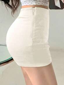 DAZY Women Casual Daily Wear Minimalist Fashion A-Line Skirt,Pencil Skirt - Beige - View 4