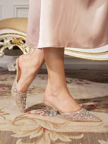 CUCCOO TILAWA Sepatu Wanita Bertumit Tinggi Berhiaskan Kristal dan Rhinestone Kaca, Cocok untuk Acara Keluar Rumah, Perjamuan, Pesta, dan Aktivitas Lainnya - emas oranye - View 3