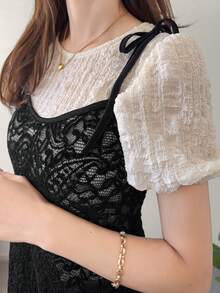 Đầm ren nữ kiểu slip dress với dây đeo có thể điều chỉnh, eo ôm sát, lớp vải voan mỏng bên ngoài, dáng dài chống nắng dành cho nữ. - màu đen - Xem 7