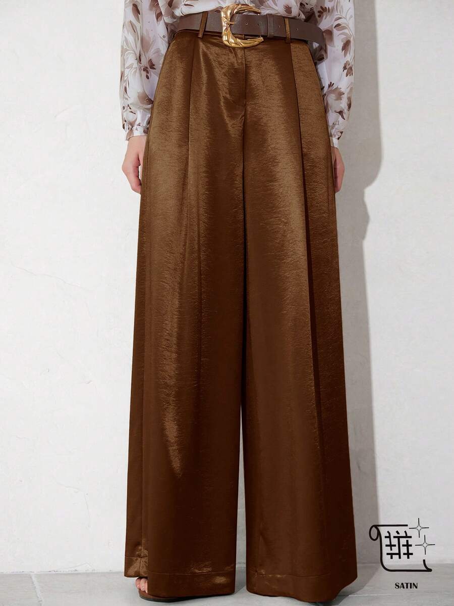 Aveloria Modichic Quần dài nữ thanh lịch, dáng rộng, suông, kèm thắt lưng da, tôn dáng, thích hợp cho công sở. - màu nâu - Xem 1