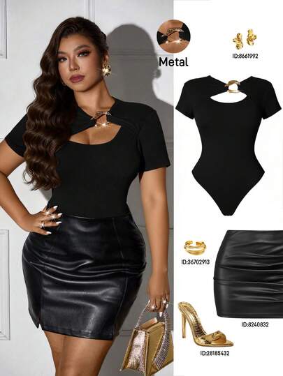 Femmeverse Plus Size Women Loose Knit Bodysuit, Exclusive High-End Casual Sweater