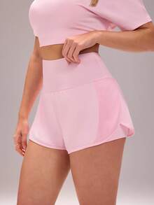 Sovereign Charm Pantalones cortos deportivos de mujer de unicolor, cintura alta, con bolsillos, versátiles para uso diario - Rosa - Ver 1