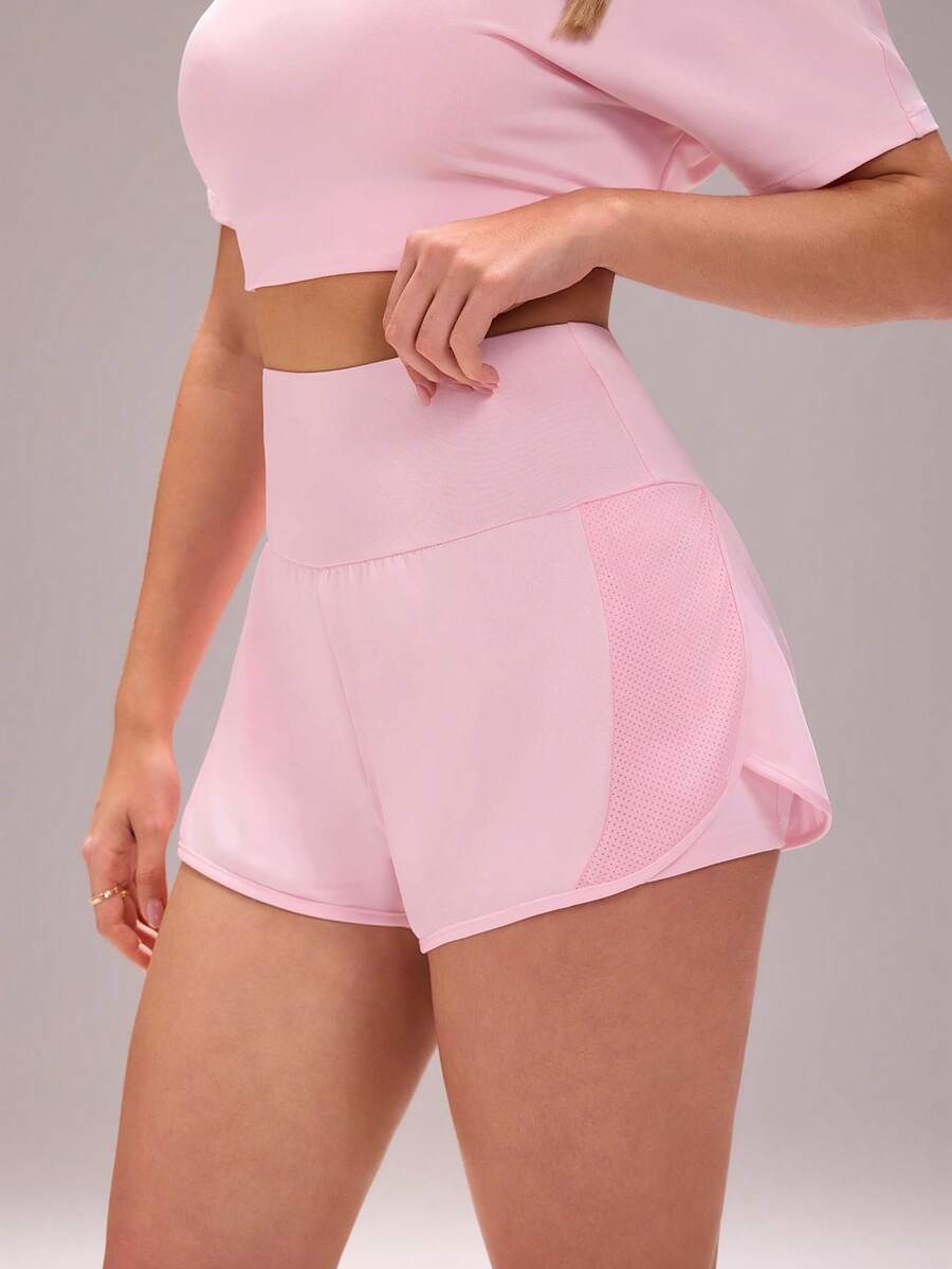 Sovereign Charm Pantalones cortos deportivos de mujer de unicolor, cintura alta, con bolsillos, versátiles para uso diario - Rosa - Ver 1