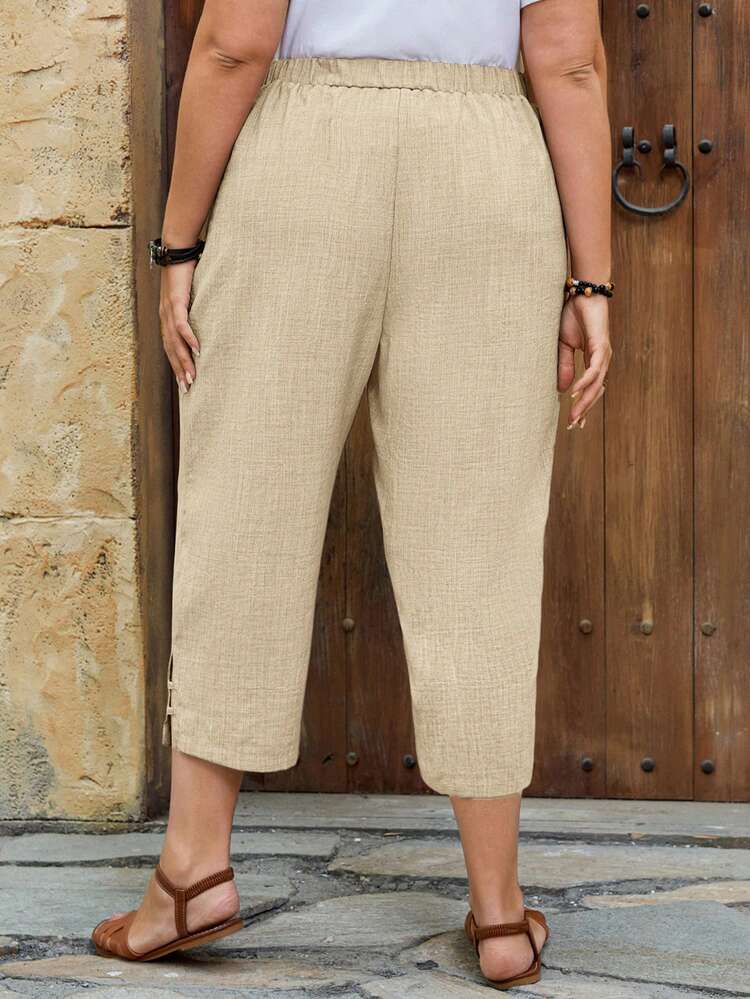 Plus Size Casual Solid Color Elastic Waist Pants