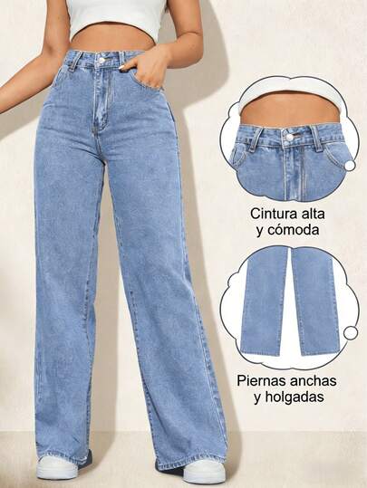 Pantalones Vaqueros Anchos con Cintura Elástica y Diseño Patchwork, Confortables y Estilosos para Mujer
