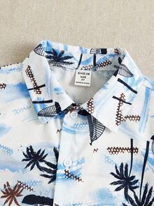 SHEIN Young Boy Summer Vacation Casual Coconut Tree Print Shirt - Multicolor - View 5