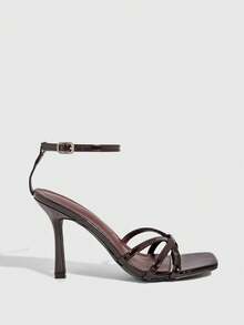 CUCCOO SZL Women's Square Toe Rhinestone Ankle Strap Sandals For Christmas - Coffee Brown - View 4