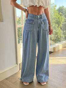 Breezaya 女士度假休闲水洗抽绳腰牛仔裤 - 藍色 - 查看 3