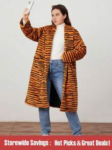 青少年女孩虎紋印花開門襟外套 - 彩色 - 查看 1