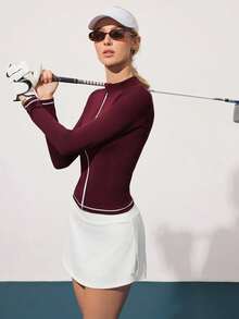 CourtClass 女士无缝紫色长袖拉链高尔夫夹克 - 中紫紅色 - 查看 3