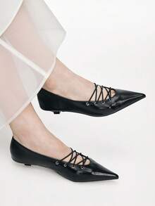 Mnmlis 法国鞋 低跟鞋 女士春秋新款蝴蝶结平底气质软底工作鞋 - 黑色 - 查看 1