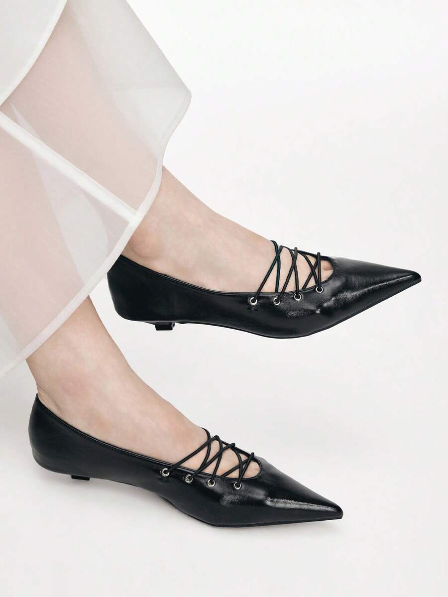 Mnmlis 法国鞋 低跟鞋 女士春秋新款蝴蝶结平底气质软底工作鞋 - 黑色 - 查看 1