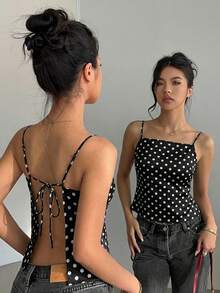 Siren Gaze Camiseta sin espalda con estampado de lunares y bajo a la moda para mujer - Multicolor - Ver 2