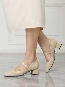 Sleekvia Women's Elegant Commuter Simple Square Toe Pumps - Apricot - View 5