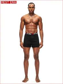 1条男士字母腰带平角内裤，舒适时尚黑色 - 黑色 - 查看 5