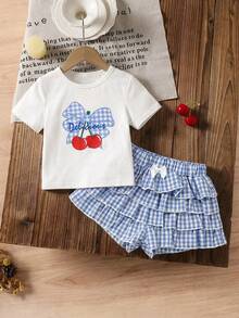 LMoss Kids 2件套少女休闲简约短袖上衣短裤套装，适合夏季穿着 - 彩色 - 查看 5