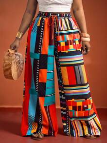 Truni Quần ống rộng cạp cao kiểu Bohemian in họa tiết dành cho nữ cỡ lớn, phù hợp cho các lễ hội âm nhạc, phong cách du mục phương Tây, kỳ nghỉ, phong cách Bohemian, bãi biển, mặc hàng ngày, tiệc tùng, dạ hội tốt nghiệp, hộp đêm, v.v. - Nhiều màu - Xem 6
