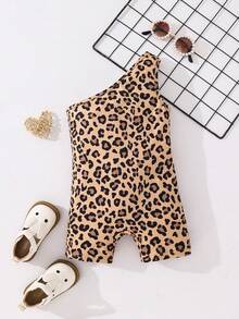 SHEIN Baby Girl Casual Leopard Print Sleeveless Romper, Summer - Apricot - View 2