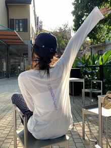 DAZY Teen Girl Casual Letter Print Long Sleeve T-Shirt, Spring/Summer - White - View 6