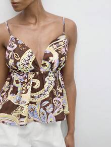 Maija 女士休闲佩斯利印花吊带背心，春季、夏季派对上衣、沙滩装、外出装、优雅女士上衣、女士度假装、夏季假期装、女士海滩度假装 - 彩色 - 查看 5