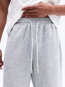 SUMWON Men's Regular Fit Drawstring Sweat Shorts With Cross Logo Print Casual Summer Lounge Wear - Grey - View 5