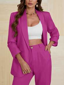 Aveloria Modichic Blazer casual con cuello de chal y apertura delantera - Rojo violeta - Ver 5