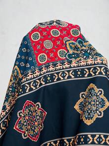 SHEIN CURVE+ Curve Size US22 Navy Blue Boho Traditional Floral Dress Autumn Vacation Al-Adha Bohemia Retro A-Line Women's Business Casual Music Festival Fall - Multicolor - View 11