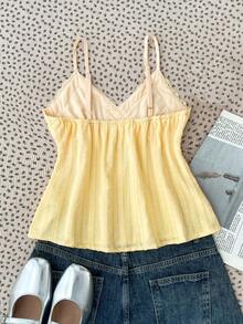 SHEIN Áo hai dây ren cho bé gái tuổi teen, áo hai dây ren màu trơn thanh lịch, phù hợp cho mùa hè, kỳ nghỉ, mặc thường ngày, ở nhà, kiểu BM. - Màu Mù tạt vàng - Xem 2